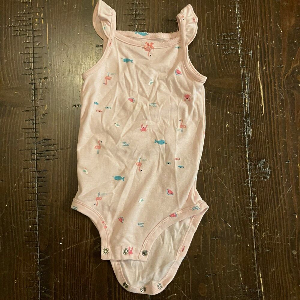 Carter's Pink Knit Cotton Bodysuit 12-18M Sleeveless Snap Bow